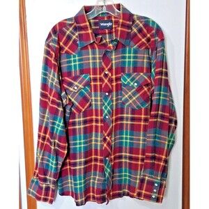 Wrangler Plaid Western Snap Shirt Long Sleeve Pearl Snaps Cowboy